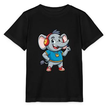 Elefant Lustige Zeichentrickfigur Kopfhörer Musik - Stanley/Stella Kinder T-Shirt MINI CREATOR  - Schwarz - Vorne - Mikhail (115cm)