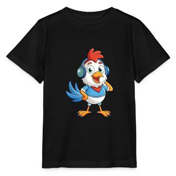 Chicken Funny Cartoon Character Headphone Music - Stanley/Stella MINI CREATOR Kids’ T-Shirt - black - Front - Mikhail (115cm)