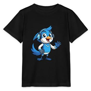 Blue Jay drôle dessin animé personnage casque musique - T-shirt bio MINI CREATOR Stanley/Stella Enfant - noir - Devant - Mikhail (115cm)