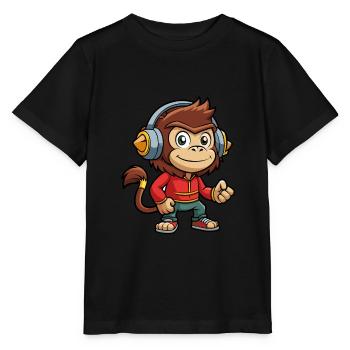 Affe Lustige Zeichentrickfigur Kopfhörer Musik - Stanley/Stella Kinder T-Shirt MINI CREATOR  - Schwarz - Vorne - Mikhail (115cm)