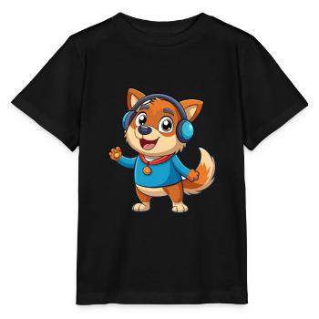 Hund Lustige Zeichentrickfigur Kopfhörer Musik - Stanley/Stella Kinder T-Shirt MINI CREATOR  - Schwarz - Vorne - Mikhail (115cm)