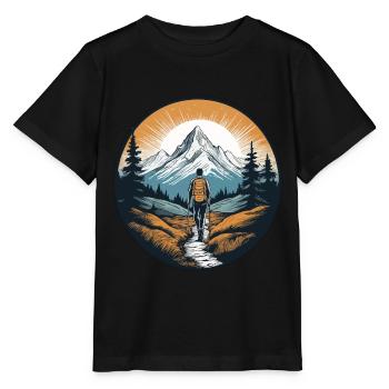 Hikers in front of a mountain backdrop - Stanley/Stella MINI CREATOR Kids’ T-Shirt - black - Front - Mikhail (115cm)