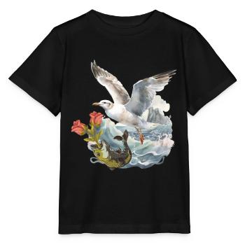 Seagull Seagulls Fish Fish Sailor Birthday Greeting - Stanley/Stella MINI CREATOR Kids’ T-Shirt - black - Front - Mikhail (115cm)