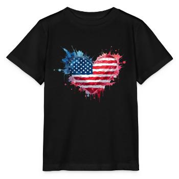Cœur patriotique des États-Unis – Splash Art USD - T-shirt bio MINI CREATOR Stanley/Stella Enfant - noir - Devant - Mikhail (115cm)