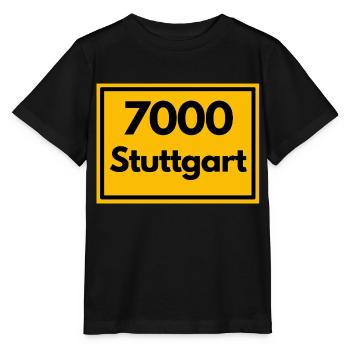 Ortsschild - damals Retro urban PLZ 7000 Stuttgart - Stanley/Stella Kinder T-Shirt MINI CREATOR  - Schwarz - Vorne - Mikhail (115cm)