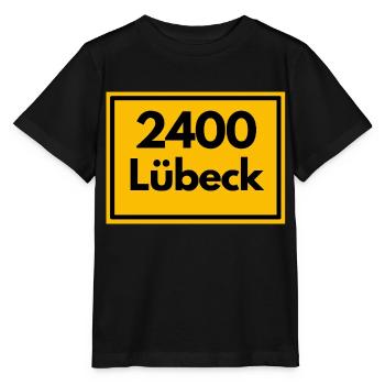 Ortsschild - damals Retro alte PLZ 2400 LÜBECK - Stanley/Stella Kinder T-Shirt MINI CREATOR  - Schwarz - Vorne - Mikhail (115cm)