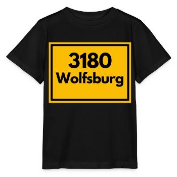 Ortsschild - damals Retro alte PLZ 3180 WOLFSBURG - Stanley/Stella Kinder T-Shirt MINI CREATOR  - Schwarz - Vorne - Mikhail (115cm)