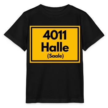 Place sign - then retro old zip code 4011 HALLE - Stanley/Stella MINI CREATOR Kids’ T-Shirt - black - Front - Mikhail (115cm)
