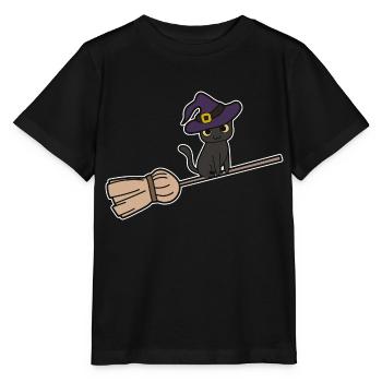 Chat Balai de sorcière - T-shirt bio MINI CREATOR Stanley/Stella Enfant - noir - Devant - Mikhail (115cm)