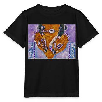 Modèle Blueberry - T-shirt bio MINI CREATOR Stanley/Stella Enfant - noir - Devant - Mikhail (115cm)