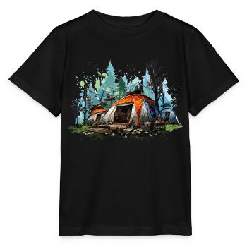 Camping atmosphere. A retro adventure. - Stanley/Stella MINI CREATOR Kids’ T-Shirt - black - Front - Mikhail (115cm)