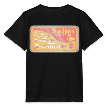 Sardinen in einer Pop-Art aus der Dose - Stanley/Stella Kinder T-Shirt MINI CREATOR  - Schwarz - Vorne - Mikhail (115cm)