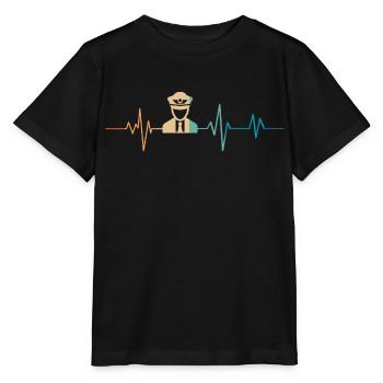 Heartbeat Retro Flugzeugpilot - Stanley/Stella Kinder T-Shirt MINI CREATOR  - Schwarz - Vorne - Mikhail (115cm)