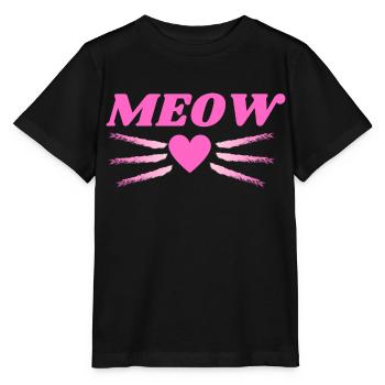 Meow Miau Katze Herz Schnurrhaare Geschenkidee - Stanley/Stella Kinder T-Shirt MINI CREATOR  - Schwarz - Vorne - Mikhail (115cm)