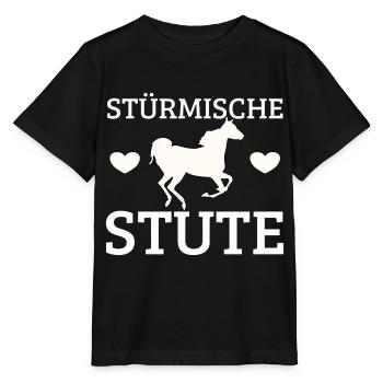 Pferd, Pferde, Stute, stürmisch, Stürmische Stute - Stanley/Stella Kinder T-Shirt MINI CREATOR  - Schwarz - Vorne - Mikhail (115cm)