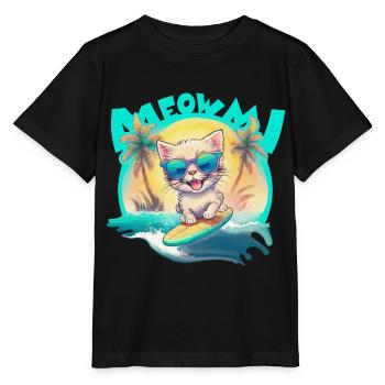Kätzchen Surfer - Stanley/Stella Kinder T-Shirt MINI CREATOR  - Schwarz - Vorne - Mikhail (115cm)