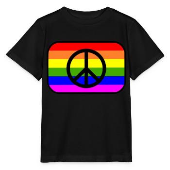 Peacezeichen auf LGBT Regenbogenfahne - Stanley/Stella Kinder T-Shirt MINI CREATOR  - Schwarz - Vorne - Mikhail (115cm)