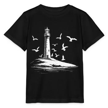 Lighthouse Seagull Harbor Moin Sea Lake - Stanley/Stella MINI CREATOR Kids’ T-Shirt - black - Front - Mikhail (115cm)