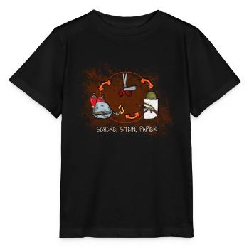 Ciseaux, Pierre, Jupe en papier, Papier, Ciseaux - T-shirt bio MINI CREATOR Stanley/Stella Enfant - noir - Devant - Mikhail (115cm)