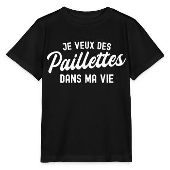 je veux des paillettes dans ma vie - T-shirt bio MINI CREATOR Stanley/Stella Enfant - noir - Devant - Mikhail (115cm)