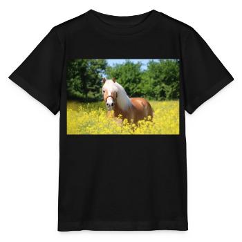Haflinger dans le colza - T-shirt bio MINI CREATOR Stanley/Stella Enfant - noir - Devant - Mikhail (115cm)