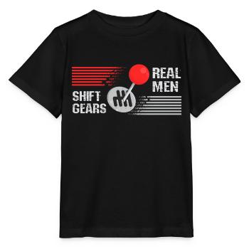 Real men shift gears - Stanley/Stella MINI CREATOR Kids’ T-Shirt - black - Front - Mikhail (115cm)