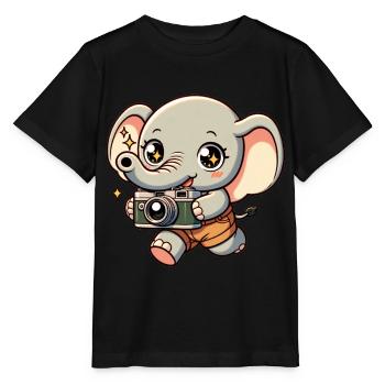Elephant Photography Little Shutterbug Elephant - Stanley/Stella MINI CREATOR Kids’ T-Shirt - black - Front - Mikhail (115cm)