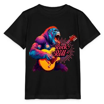 Rocking n Roll, Gorille Jouant De La Guitare - T-shirt bio MINI CREATOR Stanley/Stella Enfant - noir - Devant - Mikhail (115cm)
