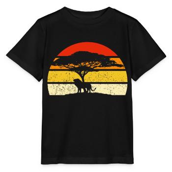 Lion sous un arbre safari afrique - T-shirt bio MINI CREATOR Stanley/Stella Enfant - noir - Devant - Mikhail (115cm)