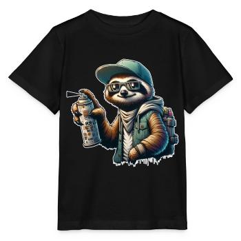 Sloth Graffiti Sprayer Street Art - Stanley/Stella MINI CREATOR Kids’ T-Shirt - black - Front - Mikhail (115cm)