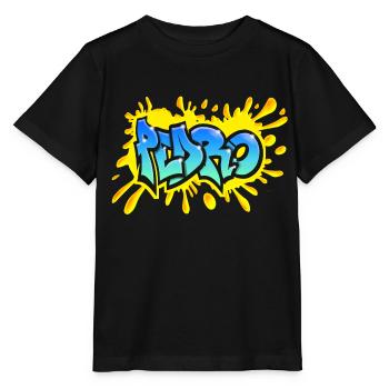PEDRO Graffiti Splash gelber Name druckbar - Stanley/Stella Kinder T-Shirt MINI CREATOR  - Schwarz - Vorne - Mikhail (115cm)