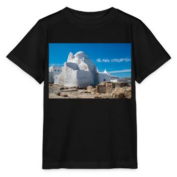Vieille ville de Mykonos Église de Panagia Paraportiani - T-shirt bio MINI CREATOR Stanley/Stella Enfant - noir - Devant - Mikhail (115cm)