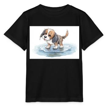 Happy dog playing in a rain puddle - Stanley/Stella MINI CREATOR Kids’ T-Shirt - black - Front - Mikhail (115cm)