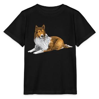 Longhair Collie Rough Collie Dog - Stanley/Stella MINI CREATOR Kids’ T-Shirt - black - Front - Mikhail (115cm)