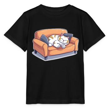 Katze Verschlafen Müde Couch Sofa Lustig Cartoon - Stanley/Stella Kinder T-Shirt MINI CREATOR  - Schwarz - Vorne - Mikhail (115cm)