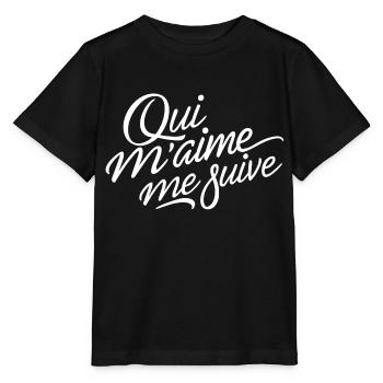 Qui m'aime me suive - T-shirt bio MINI CREATOR Stanley/Stella Enfant - noir - Devant - Mikhail (115cm)