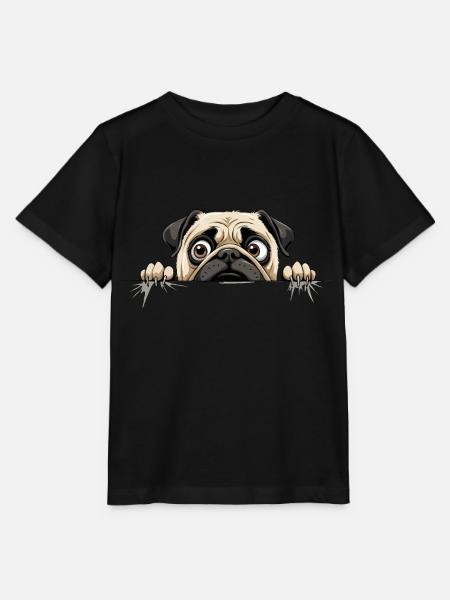 Pug Peeking Cute Adorable Funny Animal Cartoon - Stanley/Stella MINI CREATOR Kids’ T-Shirt - black