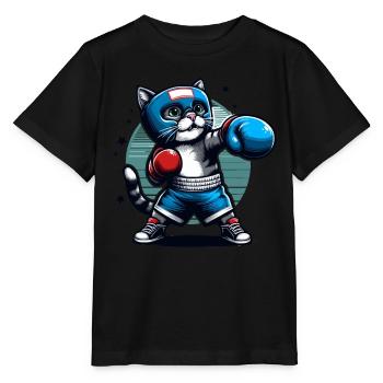 Boxende Katze - Stanley/Stella Kinder T-Shirt MINI CREATOR  - Schwarz - Vorne - Mikhail (115cm)