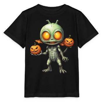 Halloween - Außerirdischer Grusel mit Kürbis - Stanley/Stella Kinder T-Shirt MINI CREATOR  - Schwarz - Vorne - Mikhail (115cm)