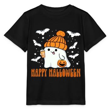 Happy Halloween Geist Kawaii Kürbislaterne Tee - Stanley/Stella Kinder T-Shirt MINI CREATOR  - Schwarz - Vorne - Mikhail (115cm)