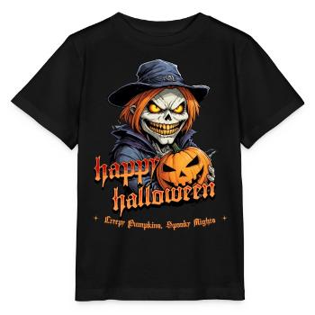 Sorcière d’Halloween citrouille effrayante avec des extrémités lumineuses - T-shirt bio MINI CREATOR Stanley/Stella Enfant - noir - Devant - Mikhail (115cm)