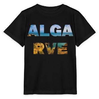 Lettrage de l’Algarve avec remplissage de paysage océanique - T-shirt bio MINI CREATOR Stanley/Stella Enfant - noir - Devant - Mikhail (115cm)