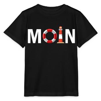 Moin mit dem Rettungsring und dem Leuchtturm Moin - Stanley/Stella Kinder T-Shirt MINI CREATOR  - Schwarz - Vorne - Mikhail (115cm)
