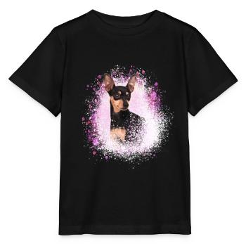 pinscher ,pinscher, rose,chien ,peinture - T-shirt bio MINI CREATOR Stanley/Stella Enfant - noir - Devant - Mikhail (115cm)