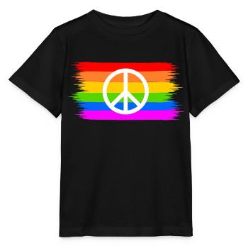 Peacezeichen auf LGBT Regenbogenfahne - Stanley/Stella Kinder T-Shirt MINI CREATOR  - Schwarz - Vorne - Mikhail (115cm)