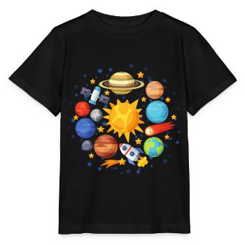 planeten, sonne, erde, pantene, universum - Stanley/Stella Kinder T-Shirt MINI CREATOR  - Schwarz - Vorne - Mikhail (115cm)