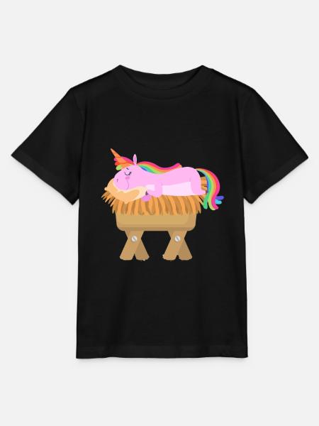 Licorne Jésus dans la crèche - T-shirt bio MINI CREATOR Stanley/Stella Enfant - noir