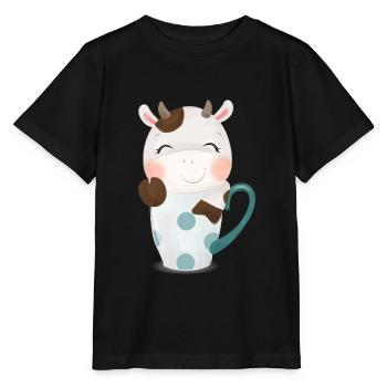 Cute cow looks out of a mug with stars - Stanley/Stella MINI CREATOR Kids’ T-Shirt - black - Front - Mikhail (115cm)