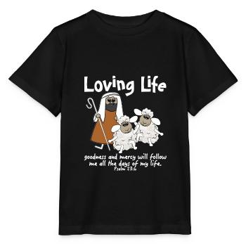 Christliche Designschafe mit ihrem Guten Hirten - Stanley/Stella Kinder T-Shirt MINI CREATOR  - Schwarz - Vorne - Mikhail (115cm)