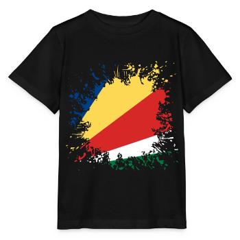 Seychellen Flagge Farbspritzer - Stanley/Stella Kinder T-Shirt MINI CREATOR  - Schwarz - Vorne - Mikhail (115cm)